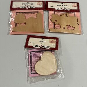 Fibre‎ Craft Unfinished Wooden Craft Pieces Lot Heart Barn Cow Painting Decor